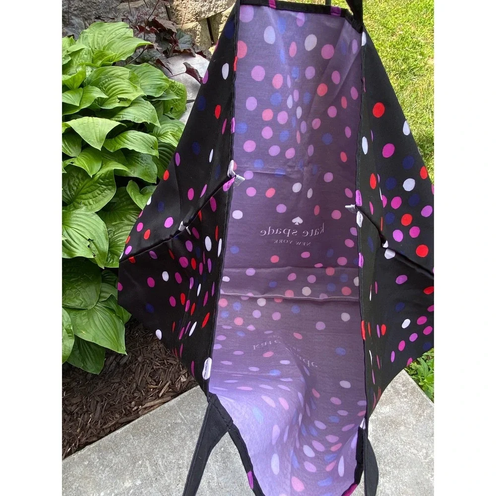 Kate Spade Black Polka Dot Tote Bag Large Nylon Travel Beach Shopper Carryall‎